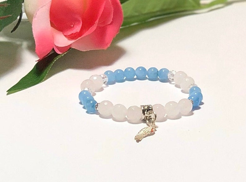 Angelite Angel wing jewelry healing crystal celestial jewelry Fertility bracelet Postpartum new Mom gift Moonstone bracelet