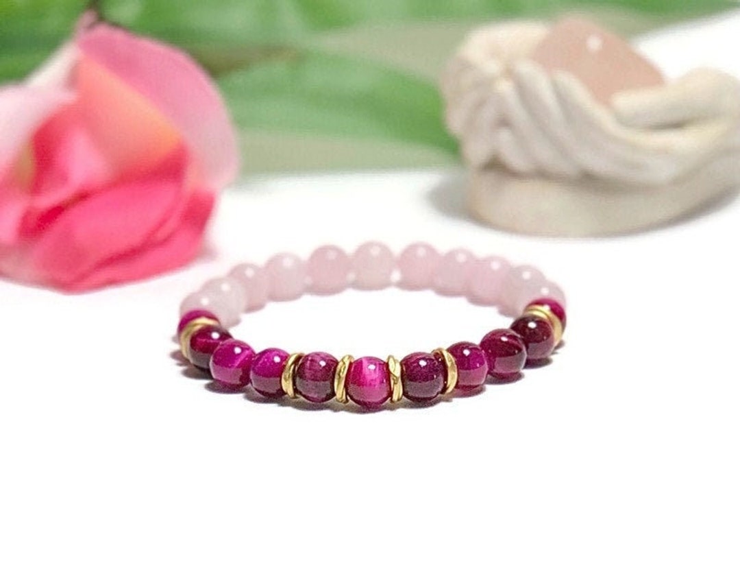 Tigers Eye Rose Quartz Crystal Jewelry, Rose Quartz Crystals for Love