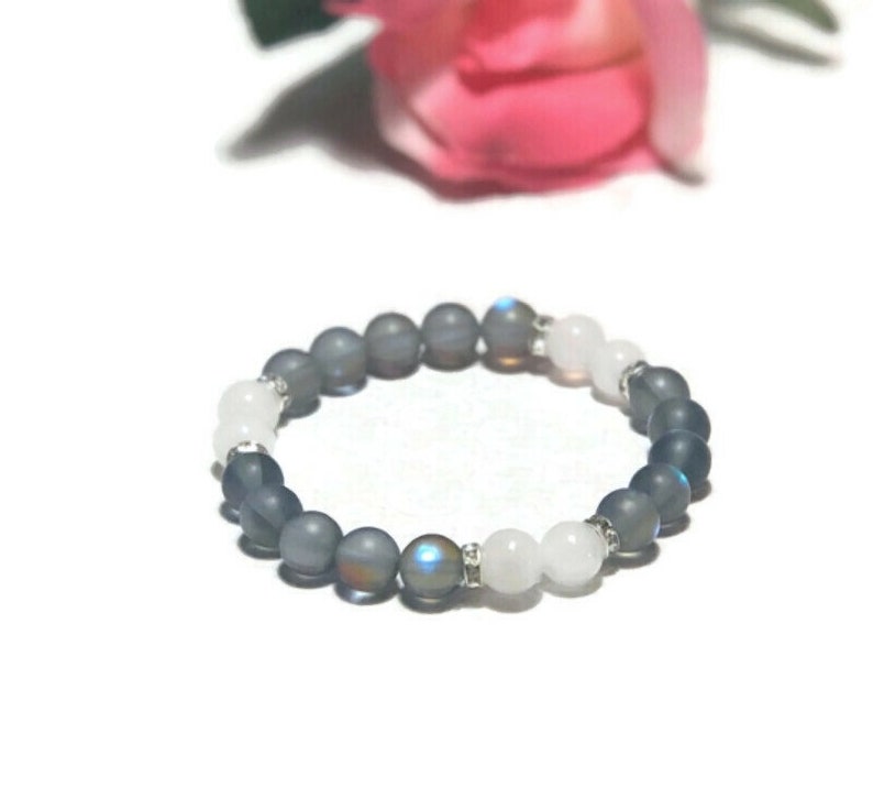 Angel Aura Quartz healing crystal bracelet, White Jade bracelet, Best Friend anxiety relief gift, Popular stress relief healing bracelet image 6