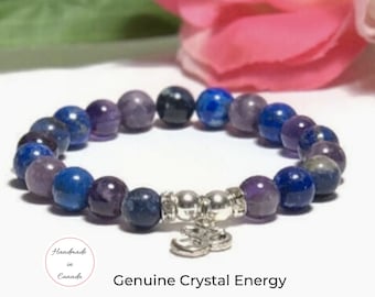 Insomnia healing bracelet, Sleep support multi stone bracelet, Amethyst gemstone, Lapis Lazuli healing crystals, Lepidolite anxiety bracelet