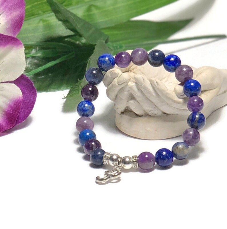 Amethyst Lapis lazuli gemstone bracelet, Boho jewelry Chakra bracelet, Third eye chakra mala bracelet, Meditation yoga jewelry