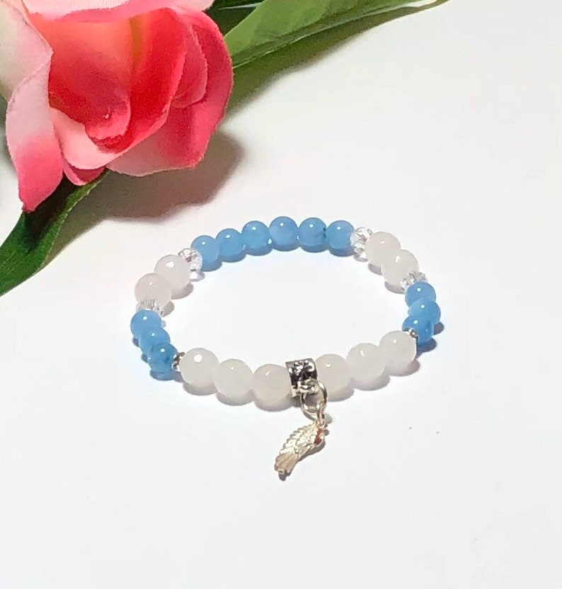 Angelite Angel wing jewelry healing crystal celestial jewelry Fertility bracelet Postpartum new Mom gift Moonstone bracelet