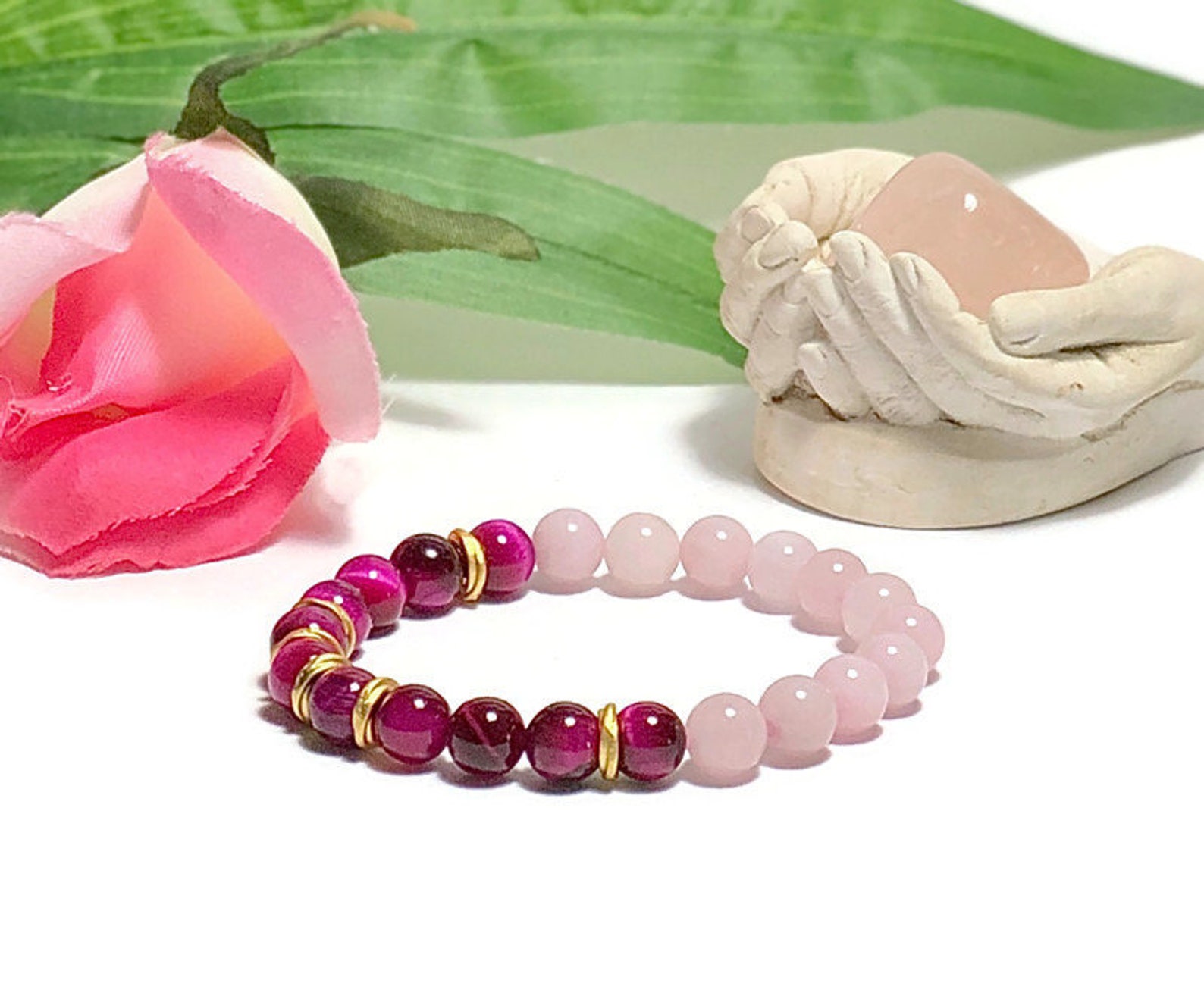 Tigers Eye Rose Quartz Crystal Jewelry Rose Quartz Crystals Etsy