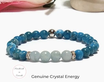 6mm Blue Apatite gemstone bracelet, Aquamarine healing crystals anxiety bracelet, Meditation Yoga bracelet for motivation, Healing stones