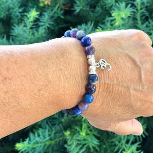 Amethyst Lapis lazuli gemstone bracelet, Boho jewelry Chakra bracelet, Third eye chakra mala bracelet, Meditation yoga jewelry