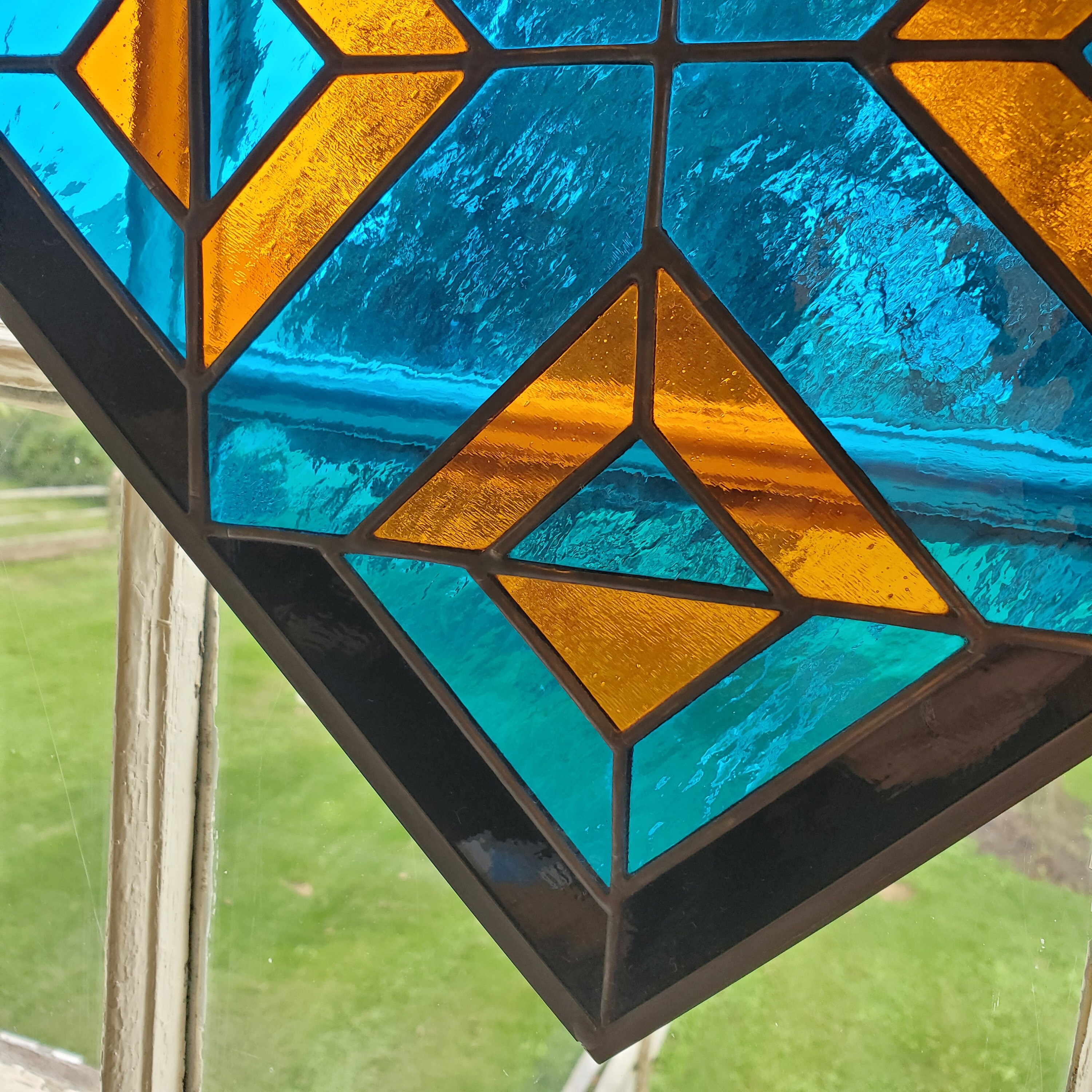 Blue/gold/black Stained Glass Panel 10x10 Etsy