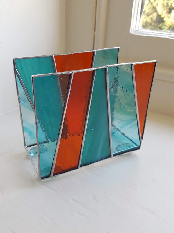 Stained Glass Napkin Holder Orange/Blue Etsy