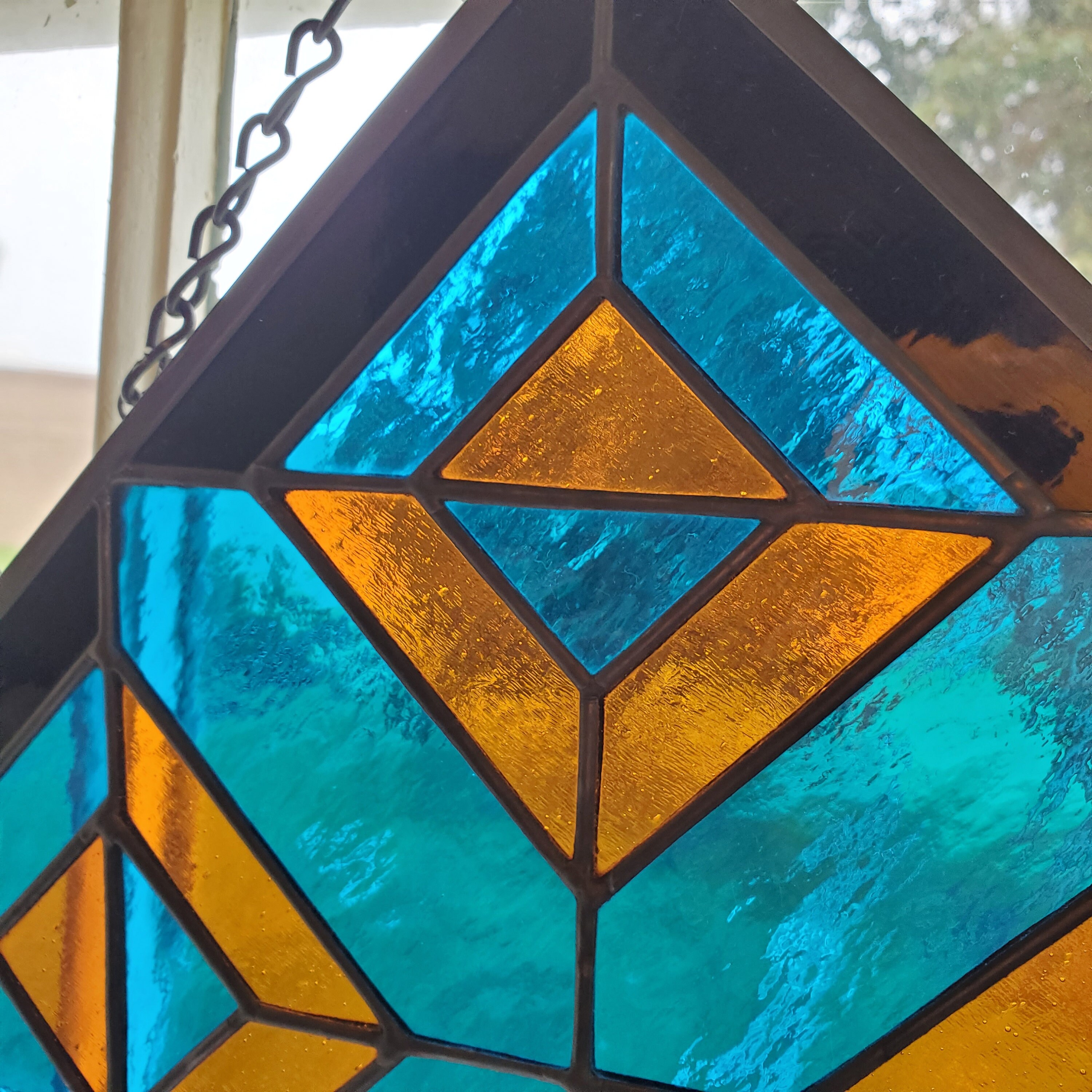 Blue/gold/black Stained Glass Panel 10x10 Etsy