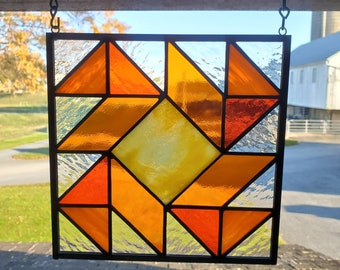 Orange Geometric Stained Glass Panel 8x8