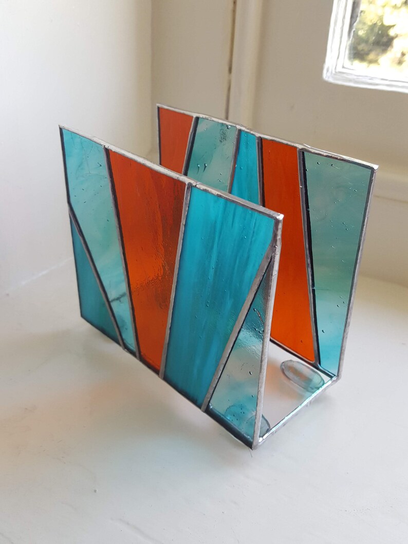 Stained Glass Napkin Holder Orange/Blue Etsy