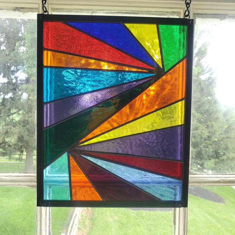 Custom Geometric Stained Glass Panel 10.5x8.5 Etsy