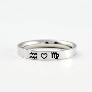 Zodiacs Love Stainless Steel Ring, Capricorn, Aquarius, Pisces, Aries, Taurus, Gemini, Cancer, Leo, Virgo, Libra, Scorpio, Sagittarius