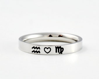 Zodiacs Love Stainless Steel Ring, Capricorn, Aquarius, Pisces, Aries, Taurus, Gemini, Cancer, Leo, Virgo, Libra, Scorpio, Sagittarius