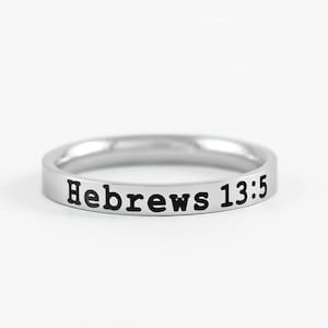 Hebrews 13:5 Bible Verse Ring – Dainty Stainless Steel Scripture Ring, Christian Faith Encouragement Jewelry