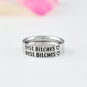 Best Bitches - Dainty Stainless Steel Stacking Band Ring Set of 2,  Gift for Bridesmaids, Sorority Sisters, Best Friends Friendship, V1