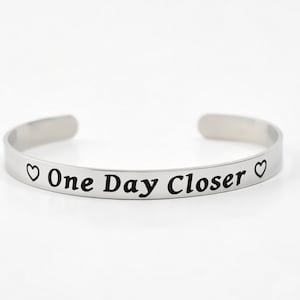 One Day Closer - Stainless Steel Cuff Bracelet, Long Distance Love for Army Wife, Military Girlfriend, Deployment Gift