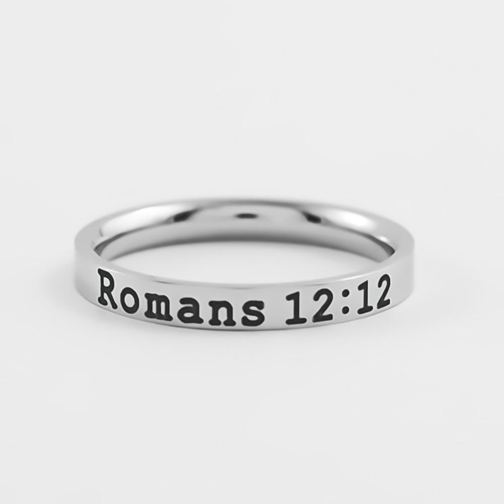 Romans 12:12 Bible Verse Ring – Stainless Steel Scripture Christian ...