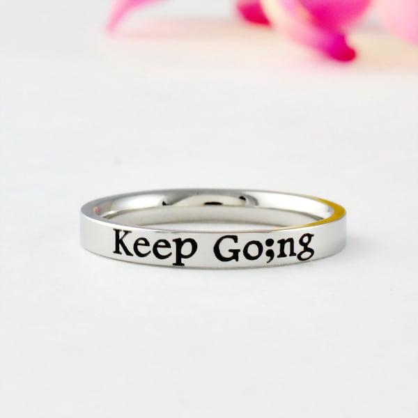 Keep Going - Dainty Stainless Steel Stacking Band Ring, Motivational Ring, Sorority Sisters Best Friends Encouragement Gift