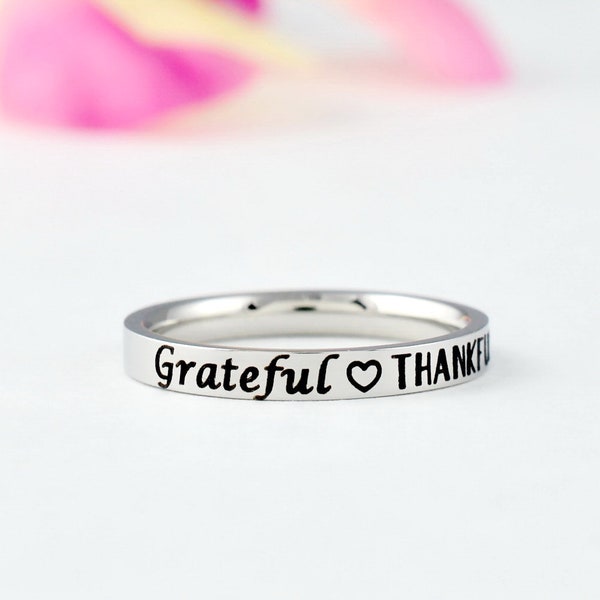 Grateful Thankful Blessed - Dainty Stainless Steel Stacking Ring, Thanksgiving  Inspirational Gift, Mother Daughter Sister Best Friends Gift