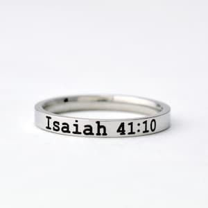 Isaiah 41:10 - Stainless Steel Stacking Band Ring, Christian Religious Gift, Scripture Bible Verse, Do Not Fear For I am With You