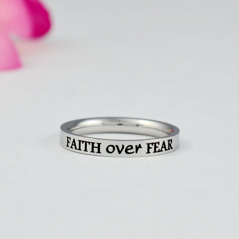 FAITH Over FEAR Dainty Stainless Steel Stacking Band Ring - Etsy