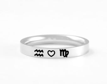 Zodiac Love Ring – Custom Stainless Steel Band, Personalized Astrology Jewelry for Couples, Lovers, BFF, Meaningful Stylish Gifts