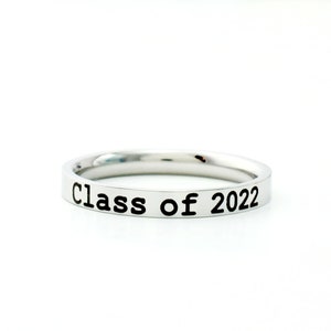 Class of 2024 - Custom Stainless Steel Stacking Band Ring, Unique Class Ring, Personalized Name Ring, Graduation Gift for Her and Him