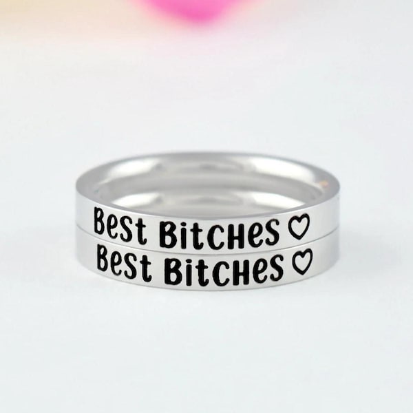Best Bitches Rings Set of 2 – Stainless Steel Matching Friendship Bands, Funny Gift for Best Friends, Bridesmaids, or Sisters