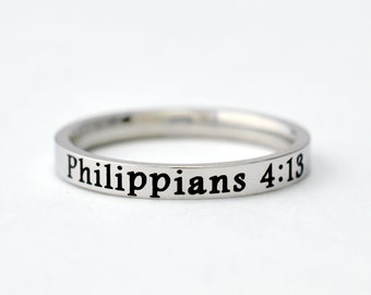 Philippians 4:13 - Stainless Steel Stacking Band Ring, Christian Religious Gift, Scripture Bible Verse, I Can Do All Things Through Christ