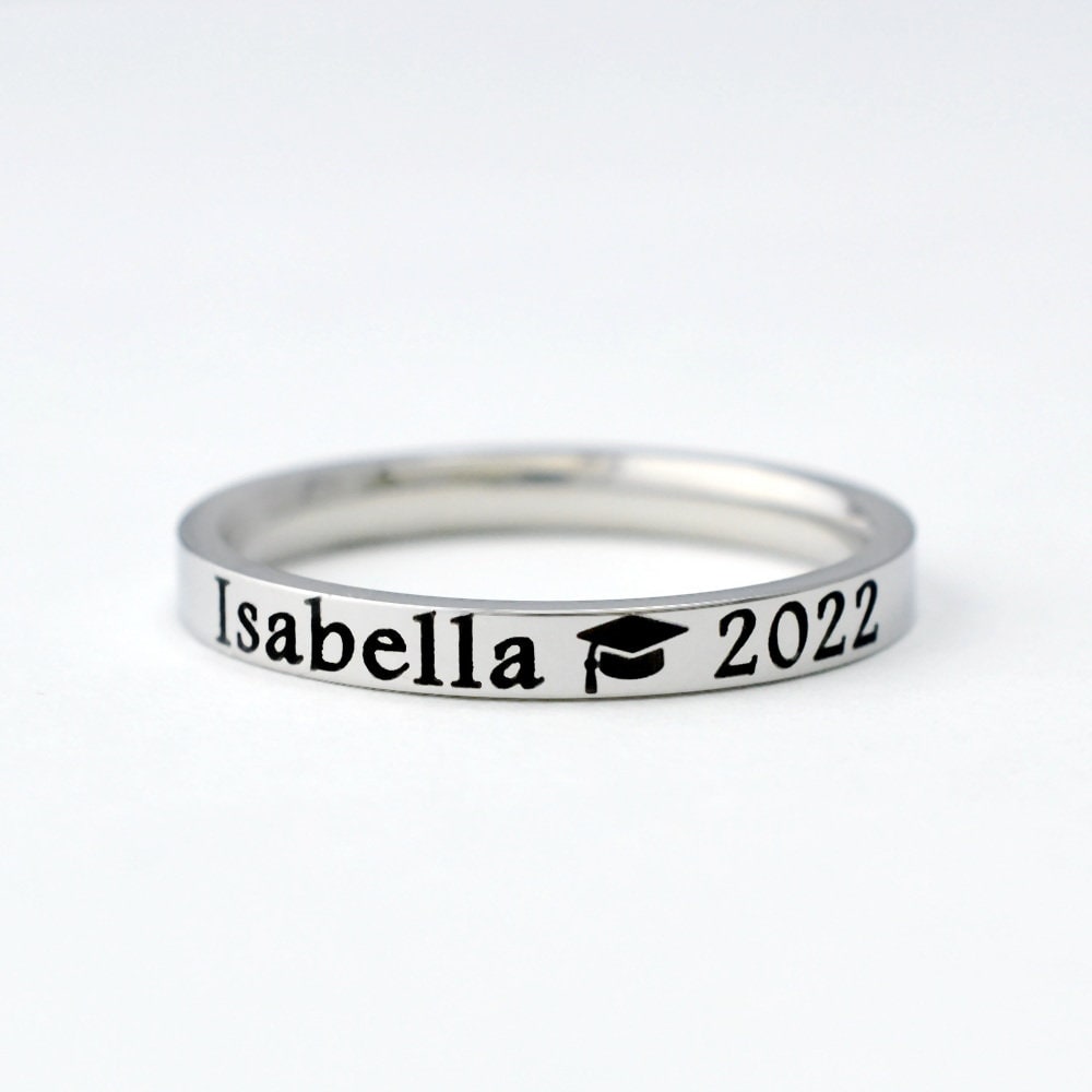 Name Graduation Ring Custom Stainless Steel Stacking Band - Etsy
