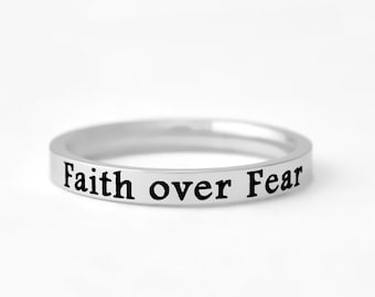 Faith over Fear Ring, Stainless Steel Band, Christian Scripture Religious Gift, Inspirational Bible Jewelry, Encouragement Gift