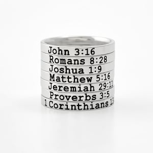 Custom Bible Verse Ring - Stainless Steel Stacking Band Ring, Personalized Engraved Scripture Jewelry, Religious Occasions and Everyday Wear