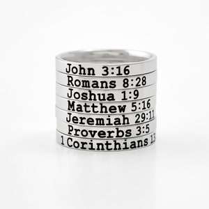 Custom Bible Verse Ring - Stainless Steel Stacking Band Ring, Personalized Engraved Scripture Jewelry, Religious Occasions and Everyday Wear