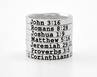 Custom Bible Verse Ring - Stainless Steel Stacking Band Ring, Personalized Engraved Scripture Jewelry, Religious Occasions and Everyday Wear