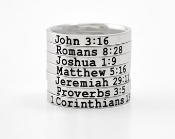 Custom Bible Verse Ring - Stainless Steel Stacking Band Ring, Personalized Engraved Scripture Jewelry, Religious Occasions and Everyday Wear