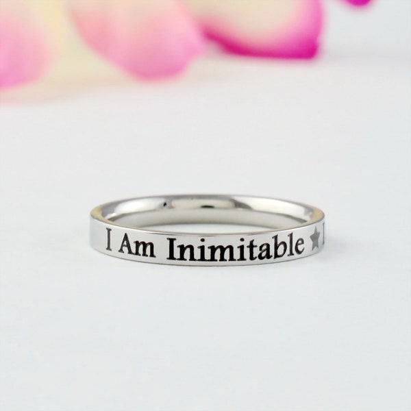 I am Inimitable I am an Original  - Dainty Stainless Steel Stacking Band Ring, Star Ring, Sisters Best Friends Friendship Gift