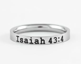 Isaiah 43:4 Bible Verse Ring – Dainty Stainless Steel Scripture Ring, Christian Jewelry Gift, Faith Encouragement Ring