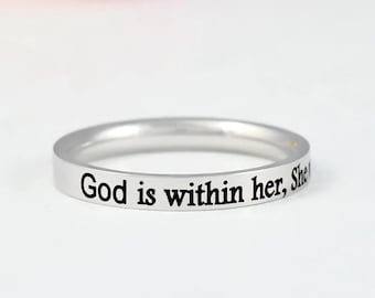 God is within her, she will not fall – Stainless Steel Band Ring, Christian Faith, Psalm 46:5 Scripture, Inspirational Religious Gift