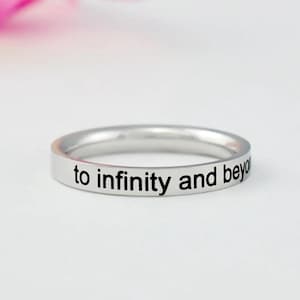 To Infinity and Beyond Engraved Stainless Steel Ring, Infinity Symbol Band, Inspirational Quote Jewelry, Meaningful Gift