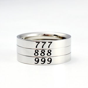 Angel Number - Stainless Steel Band Ring, Personalized Numerology Ring, 111, 222, 333, 444, 555, 666, 777, 888, 999