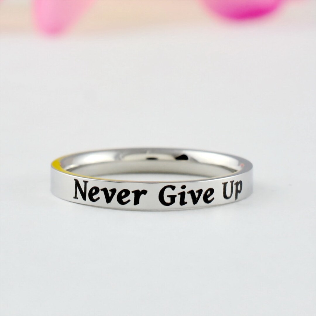 Ring Motivation Never Give up - Stainless Steel Band Ring, Motivational Inspirational ...
