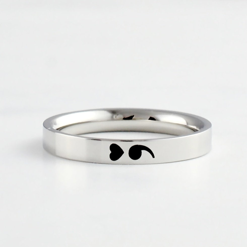 Heart Semicolon Ring Dainty Stainless Steel Stacking Band Ring