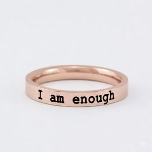 I am enough Ring – Stainless Steel Engraved Band, Self Love Affirmation Jewelry, Inspirational Encouragement Gift for Women Friends Sisters