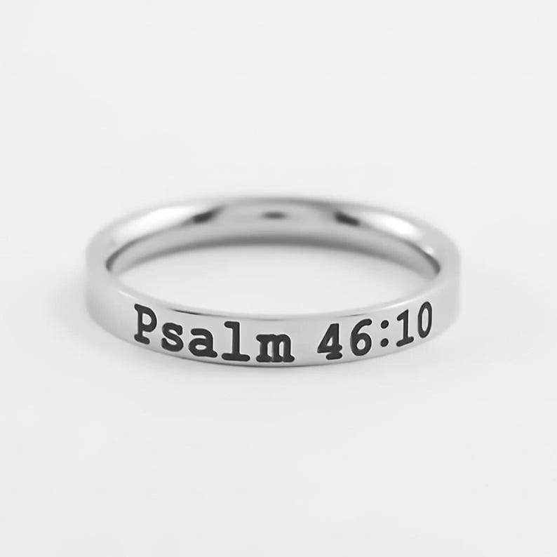 Psalm 46:10 Bible Verse Ring – Stainless Steel Scripture Band ...