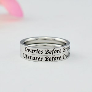 Ovaries Before Brovaries / Uteruses Before Duderuses - Stainless Steel Stacking Band Ring Set of 2, Sisters Best Friends Gift