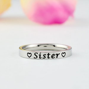 Sister - Dainty Stainless Steel Stacking Band Ring, Love Sisters Ring, Sorority Sisters Best Friends BFF Friendship Personalized Gift