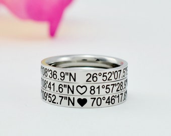 Latitude Longitude Coordinates Ring - Custom Stainless Steel Ring, Personalized GPS Location, Gift for Couples, Sorority Sisters Friends