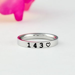 143 - Stainless Steel Band Ring, I Love You Heart Ring, Customized Gift for Her & Him, Couples Mother Daughter Sorority Sisters Friends