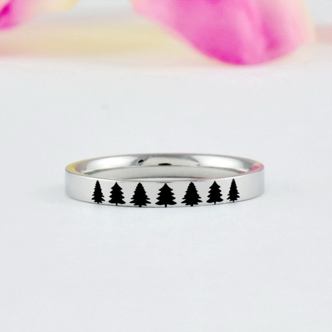 Tree Ring, Forest Ring - Stainless Steel Band Ring, Outdoor Travel ...