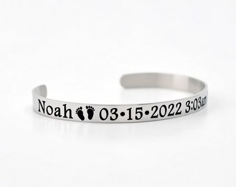 Baby Stats Bracelet - Custom Bracelet, Personalized New Mom Gift, Customized Baby Name, Birth Date Time, Weight, Height